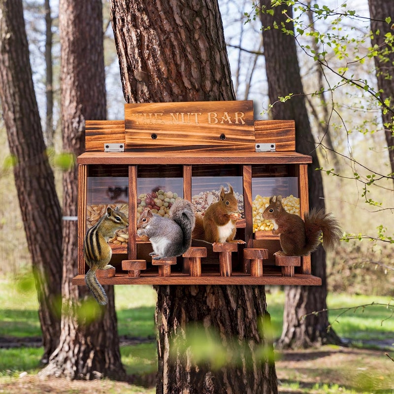 CODIN Squirrel Feeder Table, Wooden Squirrel Picnic Table Feeder, Durable Squirrel Feeder Corn Cob, with Solid Structure, Stable Squirrels Stool Bar, 16 x 12 x 7 Inches (Burnt Wood) - Image 3